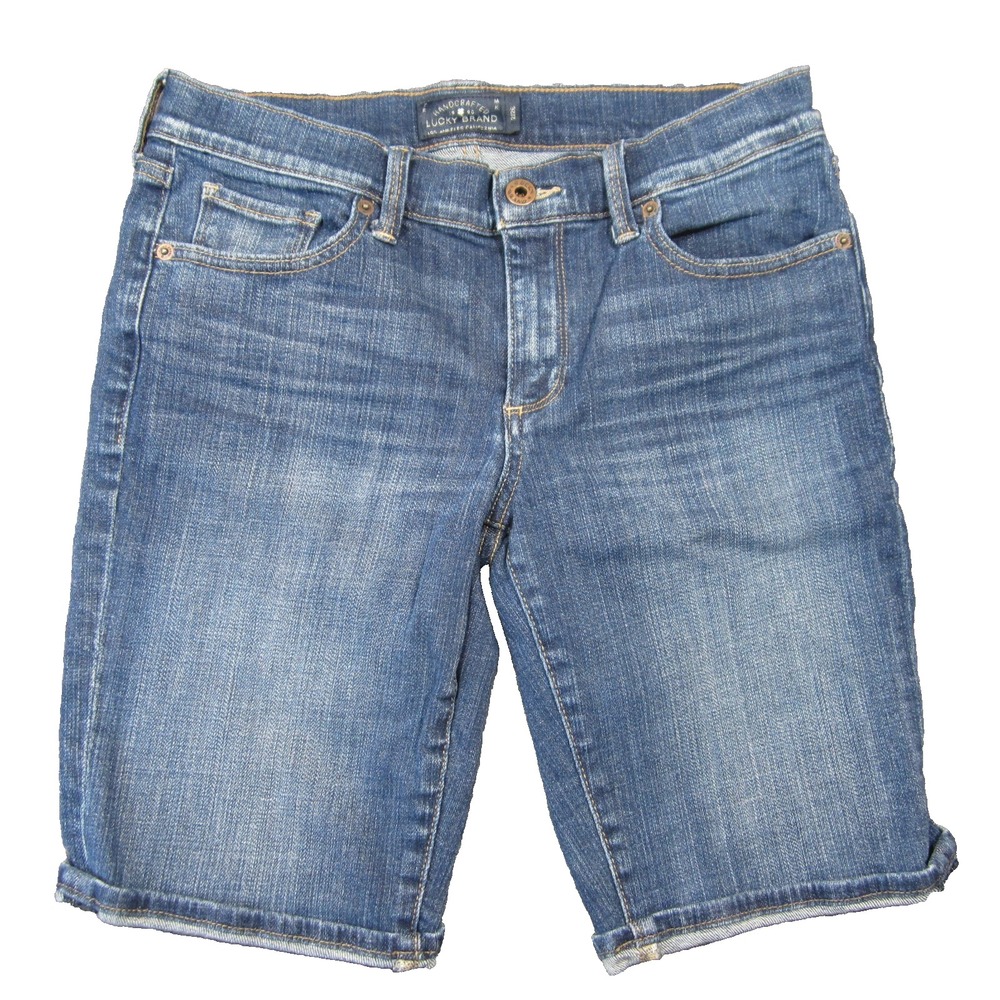 Lucky Brand Denim Bermuda Short Womens 2 Medium Wash Rolled Hem Grunge 90s Indie